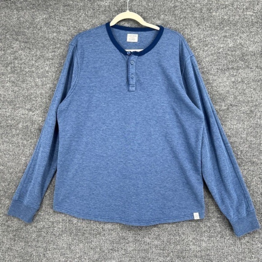 Lucky Brand Henley Shirt Mens XL Blue Double Knit Long Sleeve Casual Pullover